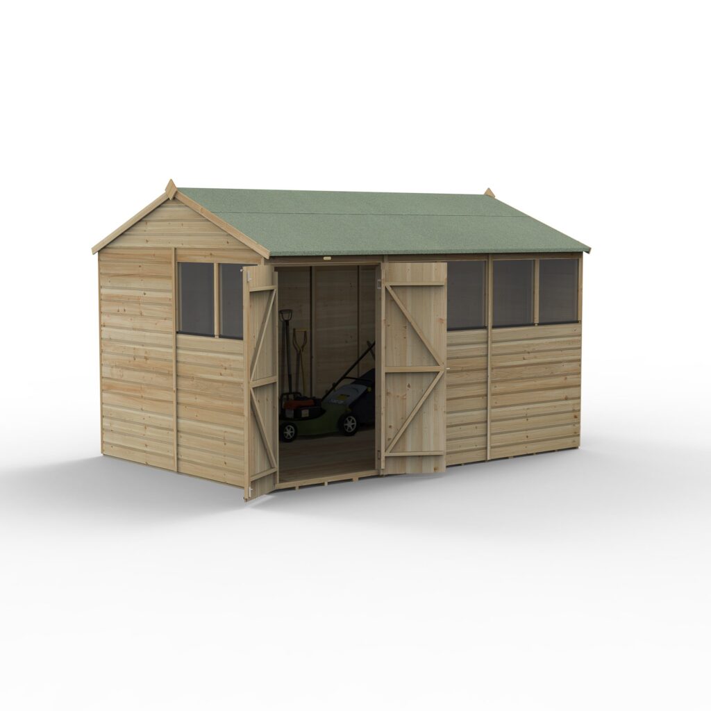 Forest Garden Beckwood 12×8 Reverse Apex Shed – 6 Windows – Double Door with Installation 5013053198223 2